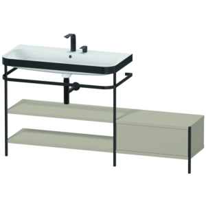 Combinaison lavabo Duravit Happy D.2 Plus HP4753E6060 160 x 49 cm, 2 trous pour robinetterie, finition taupe satiné, avec console en métal
