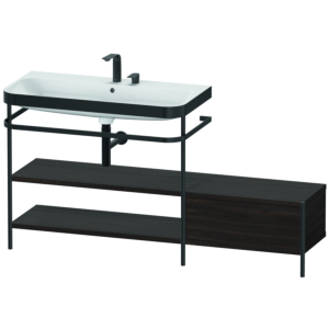 Duravit Happy D.2 Plus furniture washbasin combination HP4753E6969 160 x 49 cm, 2 tap holes, brushed walnut, with metal console