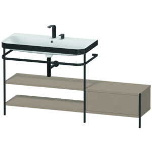 Duravit Happy D.2 Plus combinaison lavabo pour meuble HP4753E7575 160 x 49 cm, 2 trous pour robinetterie, lin, avec console en métal