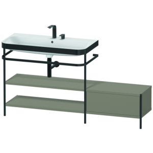 Duravit Happy D.2 Plus Möbelwaschtisch-Kombination HP4753E9292 160 x 49 cm, 2 Hahnlöcher, steingrau seidenmatt, mit Metallkonsole