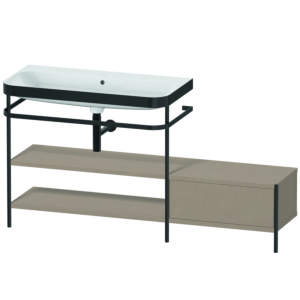 Duravit Happy D.2 Plus Möbelwaschtisch-Kombination HP4753N7575 160 x 49 cm, ohne Hahnloch, leinen, mit Metallkonsole