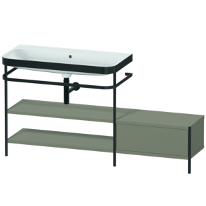 Duravit Happy D.2 Plus Möbelwaschtisch-Kombination HP4753N9292 160 x 49 cm, ohne Hahnloch, steingrau seidenmatt, mit Metallkonsole