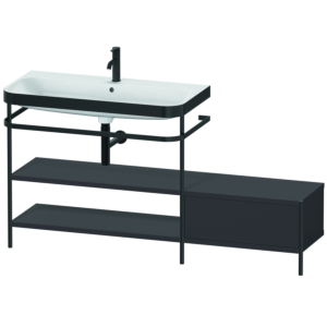 Duravit Happy D.2 Plus combinaison lavabo pour meuble HP4753O8080 160 x 49 cm, 1 trou pour robinetterie, graphite super mat, avec console en métal