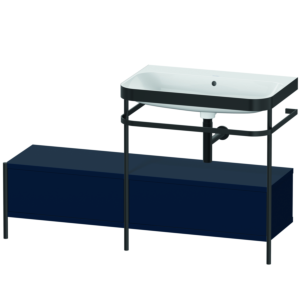 Combinaison lavabo pour meuble Duravit Happy D.2 Plus HP4757N9898 140x49cm, avec console en métal, sans trou pour robinetterie, finition satinée bleu nuit