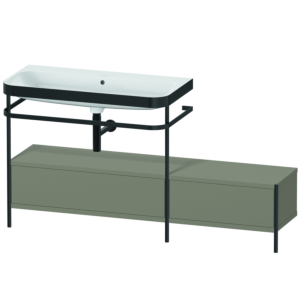 Duravit Happy D.2 Plus furniture washbasin combination HP4763N9292 160x49cm, with metal console, without tap hole, stone gray satin matt