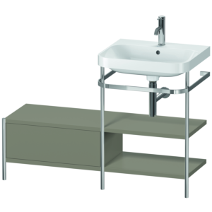 Combinaison lavabo pour meuble Duravit Happy D.2 Plus HP4845O9292 120 x 49 cm, 1 trou pour robinetterie, finition gris pierre satiné, avec console en métal