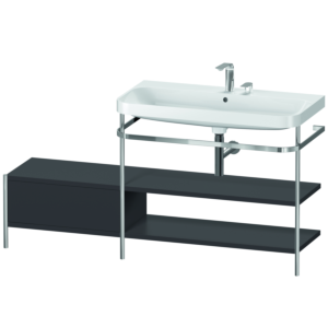 Duravit Happy D.2 Plus furniture washbasin combination HP4848E8080 160 x 49 cm, 2 tap holes, graphite super matt, with metal console