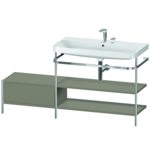 Duravit Happy D.2 Plus furniture washbasin combination HP4848E9292 160 x 49 cm, 2 tap holes, stone gray satin finish, with metal console