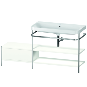 Duravit Happy D.2 Plus furniture washbasin combination HP4848N3636 160 x 49 cm, without tap hole, white satin finish, with metal console
