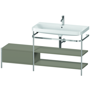 Combinaison lavabo pour meuble Duravit Happy D.2 Plus HP4848O9292 160 x 49 cm, 1 trou pour robinetterie, finition gris pierre satiné, avec console en métal