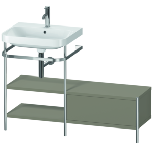 Combinaison lavabo pour meuble Duravit Happy D.2 Plus HP4850O9292 120 x 49 cm, 1 trou pour robinetterie, finition gris pierre satiné, avec console en métal