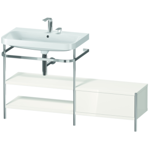 Duravit Happy D.2 Plus furniture washbasin combination HP4852E2222 140 x 49 cm, 2 tap holes, white high gloss, with metal console