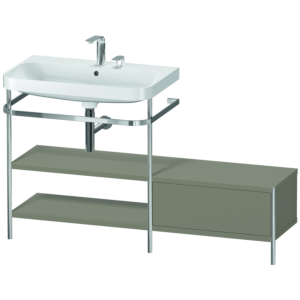 Duravit Happy D.2 Plus Möbelwaschtisch-Kombination HP4852E9292 140 x 49 cm, 2 Hahnlöcher, steingrau seidenmatt, mit Metallkonsole