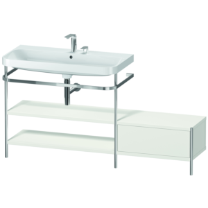 Duravit Happy D.2 Plus Möbelwaschtisch-Kombination HP4853E3939 160 x 49 cm, 2 Hahnlöcher, nordic weiß seidenmatt, mit Metallkonsole