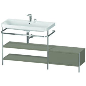 Duravit Happy D.2 Plus furniture washbasin combination HP4853E9292 160 x 49 cm, 2 tap holes, stone gray satin finish, with metal console