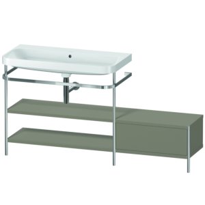 Combinaison lavabo pour meuble Duravit Happy D.2 Plus HP4853N9292 160 x 49 cm, sans trou pour robinetterie, finition satinée gris pierre, avec console en métal