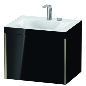 Duravit XViu vanity unit XV4609EB140C 60x48cm, 2000 pull-out, 2 tap holes, matt champagne, Rahmen C, high-gloss black