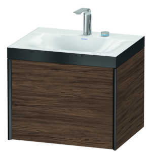 Duravit XViu vanity unit XV4609EB221P 60x48cm, 2000 pull-out, 2 tap holes, matt black, Rahmen P, dark walnut