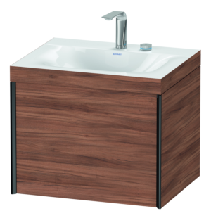 Duravit XViu vanity unit XV4609EB279C 60x48cm, 2000 pull-out, 2 tap holes, matt black, Rahmen C, natural walnut