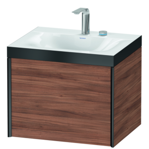 Duravit XViu vanity unit XV4609EB279P 60x48cm, 2000 pull-out, 2 tap holes, matt black, Rahmen P, natural walnut