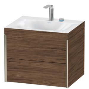 XViu Duravit vasque XV4614EB121C 60x48cm, 2 tiroirs, 2 trous pour robinetterie, champagne mat, Cadres C, noyer foncé