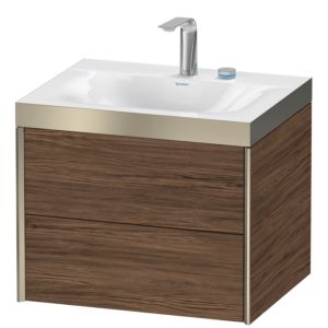 Duravit XViu vanity unit XV4614EB121P 60x48cm, 2 drawers, 2 tap holes, matt champagne, Rahmen P, dark walnut