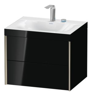 Duravit XViu vanity unit XV4614EB140C 60x48cm, 2 drawers, 2 tap holes, matt champagne, Rahmen C, high-gloss black
