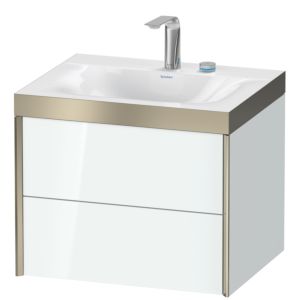 Duravit XViu vanity unit XV4614EB185P 60x48cm, 2 drawers, 2 tap holes, matt champagne, Rahmen P, white high gloss