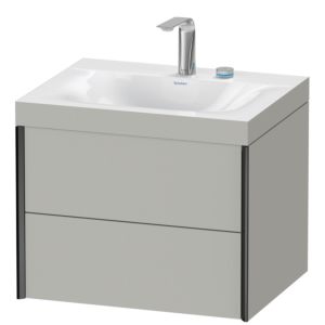 XViu Duravit vasque XV4614EB207C 60x48cm, 2 tiroirs, 2 trous pour robinetterie, noir mat, Cadres C, gris béton mat