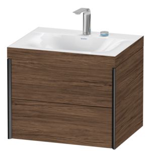 Duravit XViu vanity unit XV4614EB221C 60x48cm, 2 drawers, 2 tap holes, matt black, Rahmen C, dark walnut