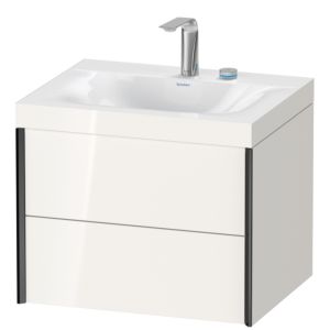 Duravit XViu vanity unit XV4614EB222C 60x48cm, 2 drawers, 2 tap holes, black matt, Rahmen C, white high gloss