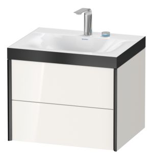 XViu Duravit vasque XV4614EB222P 60x48cm, 2 tiroirs, 2 trous pour robinetterie, noir mat, Cadres P, blanc brillant