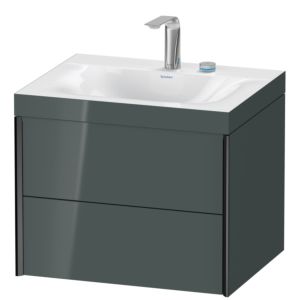 XViu Duravit vasque XV4614EB238C 60x48cm, 2 tiroirs, 2 trous pour robinetterie, noir mat, Cadres C, gris dolomiti brillant