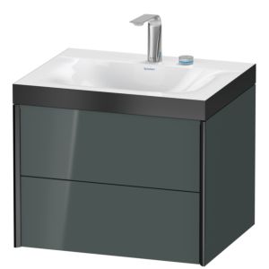 Duravit XViu vanity unit XV4614EB238P 60x48cm, 2 drawers, 2 tap holes, matt black, Rahmen P, dolomiti gray high gloss