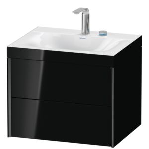 XViu Duravit vasque XV4614EB240C 60x48cm, 2 tiroirs, 2 trous pour robinetterie, noir mat, Cadres C, noir brillant