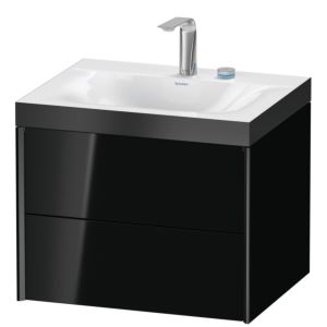 Duravit XViu Waschtisch-Unterschrank XV4614EB240P 60x48cm, 2 Schubkästen, 2 Hahnlöcher, schwarz matt, Rahmen P, schwarz hochglanz