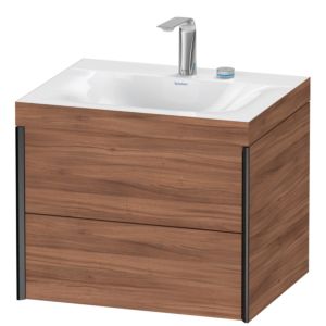 Duravit XViu vanity unit XV4614EB279C 60x48cm, 2 drawers, 2 tap holes, matt black, Rahmen C, natural walnut