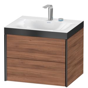 XViu Duravit vasque XV4614EB279P 60x48cm, 2 tiroirs, 2 trous pour robinetterie, noir mat, Cadres P, noyer naturel