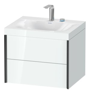 Duravit XViu Waschtisch-Unterschrank XV4614EB285C 60x48cm, 2 Schubkästen, 2 Hahnlöcher, schwarz matt, Rahmen C, weiß hochglanz