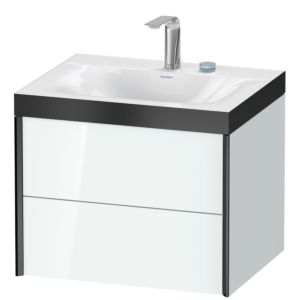 Duravit XViu vanity unit XV4614EB285P 60x48cm, 2 drawers, 2 tap holes, black matt, Rahmen P, white high gloss