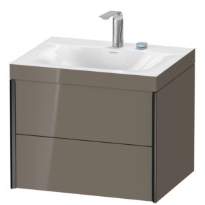 Duravit XViu Waschtisch-Unterschrank XV4614EB289C 60x48cm, 2 Schubkästen, 2 Hahnlöcher, schwarz matt, Rahmen C, flannel grey hochglanz