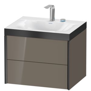 XViu Duravit vasque XV4614EB289P 60x48cm, 2 tiroirs, 2 trous pour robinetterie, noir mat, Cadres P, gris flanelle brillant