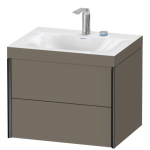 XViu Duravit vasque XV4614EB290C 60x48cm, 2 tiroirs, 2 trous pour robinetterie, noir mat, Cadres C, flanelle gris soie mat