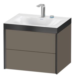 Duravit XViu vanity unit XV4614EB290P 60x48cm, 2 drawers, 2 tap holes, matt black, Rahmen P, flannel gray silk matt