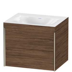 Duravit XViu vanity unit XV4614NB121C 60x48cm, 2 drawers, without tap hole, matt champagne, Rahmen C, dark walnut