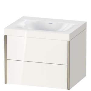 XViu Duravit vasque XV4614NB122C 60x48cm, 2 tiroirs, sans trou pour robinet, champagne mat, Cadres C, blanc brillant