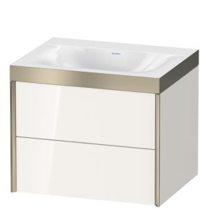 XViu Duravit vasque XV4614NB122P 60x48cm, 2 tiroirs, sans trou pour robinet, champagne mat, Cadres P, blanc haute brillance