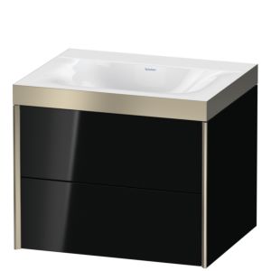 XViu Duravit vasque XV4614NB140P 60x48cm, 2 tiroirs, sans trou pour robinet, champagne mat, Cadres P, noir brillant