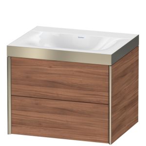Duravit XViu Waschtisch-Unterschrank XV4614NB179P 60x48cm, 2 Schubkästen, ohne Hahnloch, champagner matt, Rahmen P, nussbaum natur
