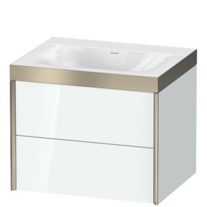 XViu Duravit vasque XV4614NB185P 60x48cm, 2 tiroirs, sans trou pour robinet, champagne mat, Cadres P, blanc brillant